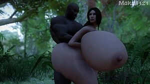busty slut takes big black cock deep in jungle 3d scene