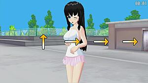 Hentai anime featuring a tennis lesson in a game-like format with an SM/CFNM twist