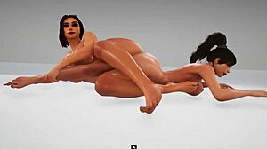 Busty babes slickar varandra i 3D vild livsporr