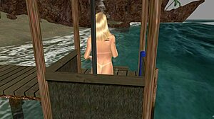 Beach Shower Masturbation: Naked Babe Toys Her Soaked Pussy in Outdoor 3D Anime