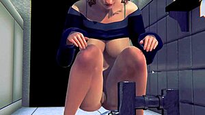 Beautiful anime figures in a steamy toilet scene from an adult game