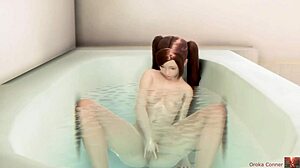 3D animated hentai with a busty heroine in the bathtub