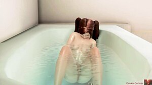 3D animated hentai with a busty heroine in the bathtub