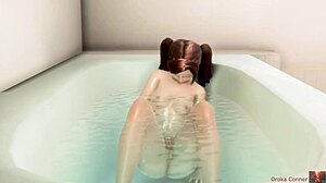 3D animated hentai with a busty heroine in the bathtub