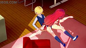 A female dominant hentai character dominates a friend in an animated porn video