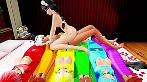 Yuri bondage sex: 3D animated lesbian porn with pride and gagging