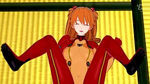 Asuka's tight suit enhances her horny Evangelion mission
