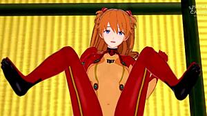 Asuka's tight suit enhances her horny Evangelion mission
