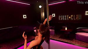 Cartoon-style pole dance in a virtual reality world