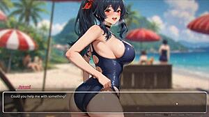 Экспибиционистская пара стирает стены на пляже в хентай игре
