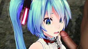 hatsune miku tries sucking cock for the first time in mmd clip.