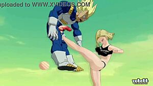 ballbusting android 18 drains vegeta with brutal kicks