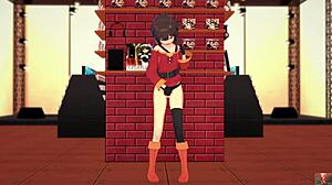 Young Megumin cosplayer explores herself in a sensual show