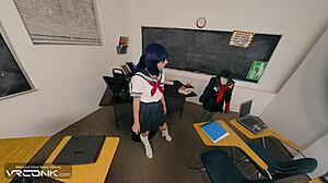 Monster cock penetrates Ryuko's skirt for intense POV sex