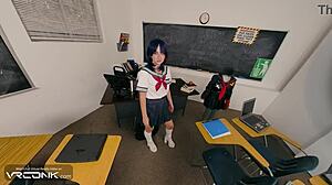 Monster cock penetrates Ryuko's skirt for intense POV sex