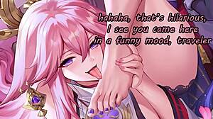 Yae Miko and Raiden Eis intense feet-centric femdom encounter
