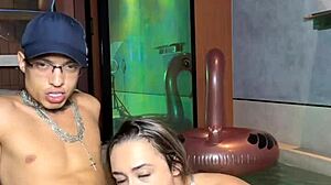 Inquilina Tricks Young Landlord into Poolside Fucking for Rent with Monster Cock Ride
