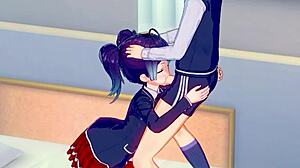 A hentai girl gets a rough treatment in the form of facefuck from her classmate