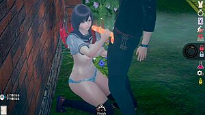 AI lány a 3D játékban mutogatja hatalmas cicijét szopás közben