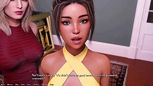 Short-haired brunette sucks big cock while busty blonde watches in sorority