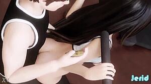 Tifa Lockhart is doing exercises with the support of a trainer