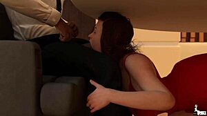 The hot wife greets her husband's new boss with a blowjob