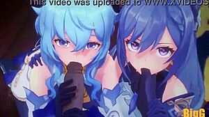 Yo, just caught Ganyu and Keqing in a wild Genshin Impact trio animation.