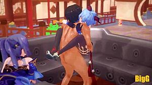 โย เพิ่งจับได้แกนยูและเคชิงในแอนิเมชั่นทริโอเจนชินอิมแพคท์ที่บ้าคลั่ง