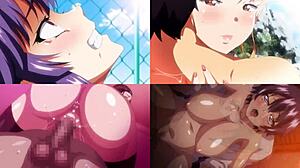 Hentai Skærm Delt Viser Store Patter i Action