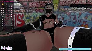 This VTuber girl squeezes Tits in Public