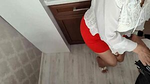 The guy fucked his friend's mother, a waitress in the kitchen