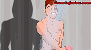 In the cabin, the chubby gay guy gets drawn into wild comic hentai fun.