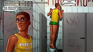 Irm�os Cafu�us - Gringo gets drilled in public bathroom by rough brothers