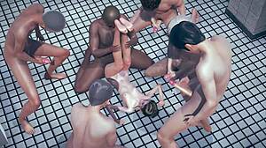 Skinny bitch gets fucked by many guys in part 2