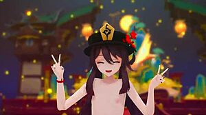 Hu Tao genshin impact ghost dance strip and sex in mmd style