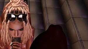 A black guy on the stairs of a second life fucked a blonde