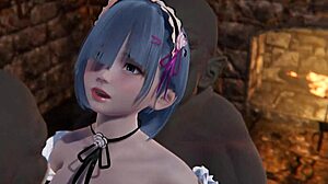 Rem is occupied with something by an orcish guy