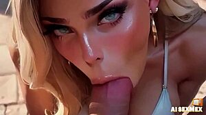 セクシー衣装のホットな金髪娘をバーチャルデカチンでオーガズムに導く