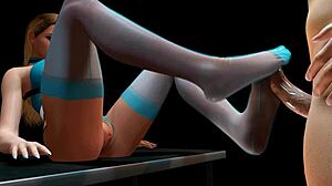 哇，火辣金发美女穿长袜给史诗级足交！