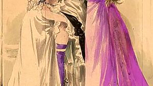 Vintage erotické kresby ukazujú retro chlpaté zmyslové scény