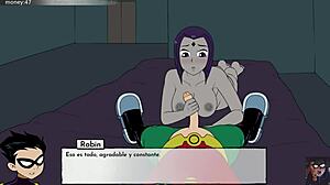 Raven gets big cock blowjob and handjob in emo big tits anime scene