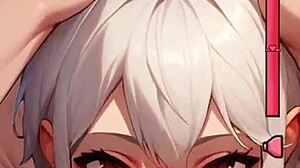 Hentai White Hair Girl Sucking and Riding Reverse Cowgirl POV