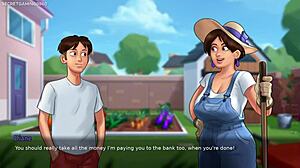 Big titted milf teases horny guy in garden