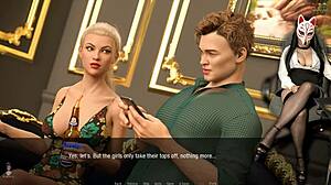 kate 34 strips in sexy costumes outdoors, teasing with stockings and upskirt undressing in this public game animation.