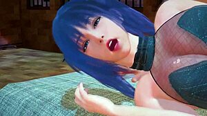 蓝发本子女孩从口交开始，然后加脚交，再让鸡巴深深插入她紧致的屁股，进行激烈的肛交。