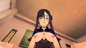 Hydro character from Genshin Impact gets ridden intensely in POV!