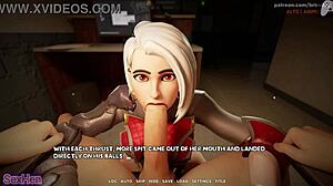 Blonde sucks huge cock for anal cum in game