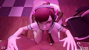 Wow, D Va threesome panas dengan kontol besar hitam, naik cowgirl di animasi Overwatch