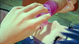 蓝发本子女孩从口交开始，然后加脚交，再让鸡巴深深插入她紧致的屁股，进行激烈的肛交。