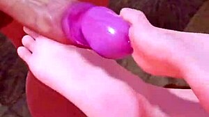 blue haired hentai girl starts with blowjob then adds footjob before taking cock deep in her tight ass for intense anal action.
